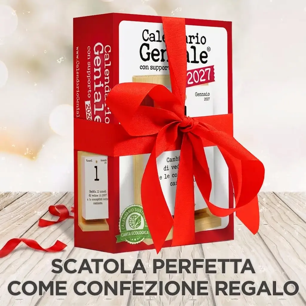 Calendario con supporto con scatola e fiocco rosso