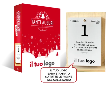 Scatola e supporto del Calendario Geniale 2027 personalizzato